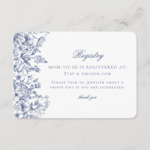 Blue Chinoiserie Floral Baby Registry Card