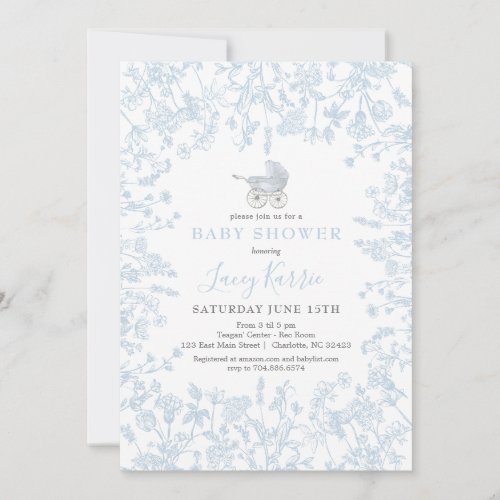 Blue Chinoiserie floral baby Shower Invitation Invitation