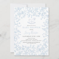 Blue Chinoiserie floral baby Shower Invitation,