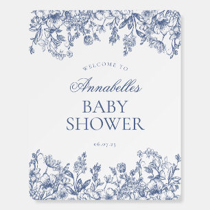 Blue Chinoiserie Floral Baby Shower Welcome Sign