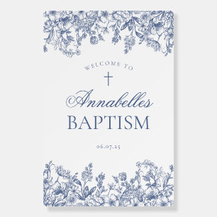 Blue Chinoiserie Floral Baptism Welcome Sign