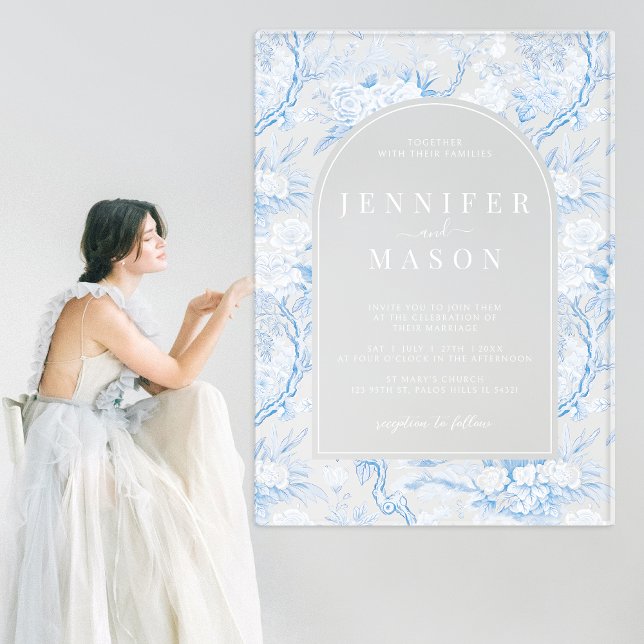 Blue Chinoiserie Floral Boho Arch Wedding  Acrylic Invitations (Creator Uploaded)