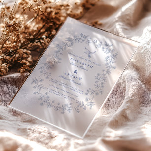 Blue Chinoiserie Floral Botanical Wedding Acrylic Invitations