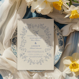 Blue Chinoiserie Floral Botanical Wedding Invitation