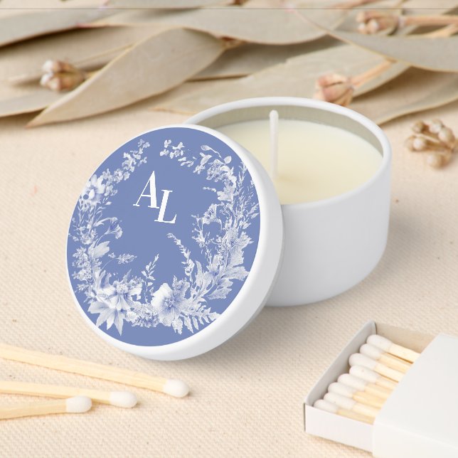 Blue Chinoiserie Floral Botanical Wedding Mini Candle Favors (Insitu)
