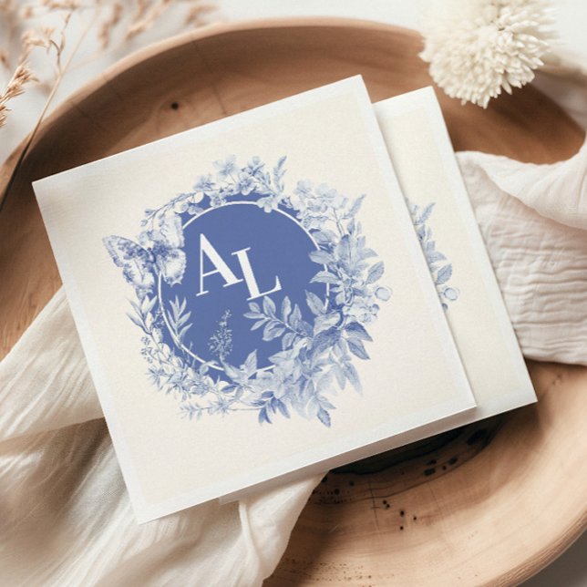 Blue Chinoiserie Floral Botanical Wedding Napkins (Creator Uploaded)