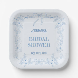 Blue Chinoiserie Floral Bow Bridal Shower  Paper Plates