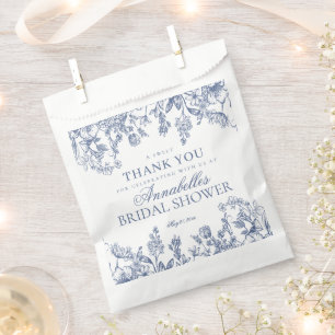 Blue Chinoiserie Floral Bridal Shower Dessert Favor Bag
