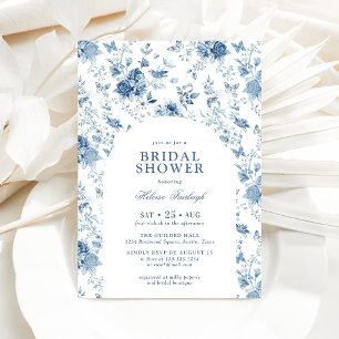 Blue Chinoiserie Floral Bridal Shower Invitation