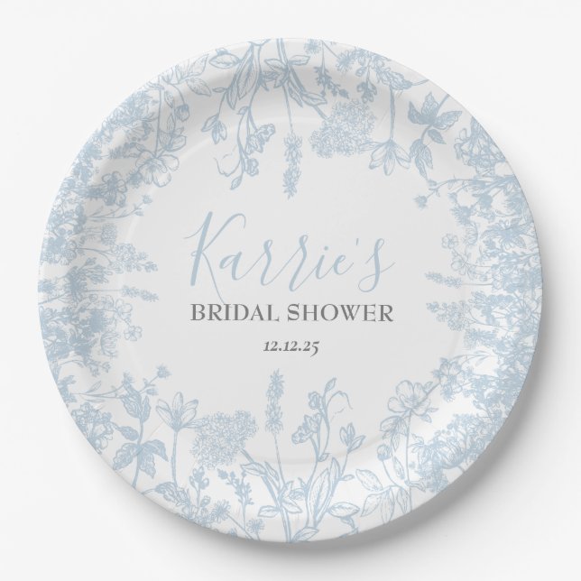 Blue Chinoiserie Floral Bridal Shower Invitation,  Paper Plates (Front)