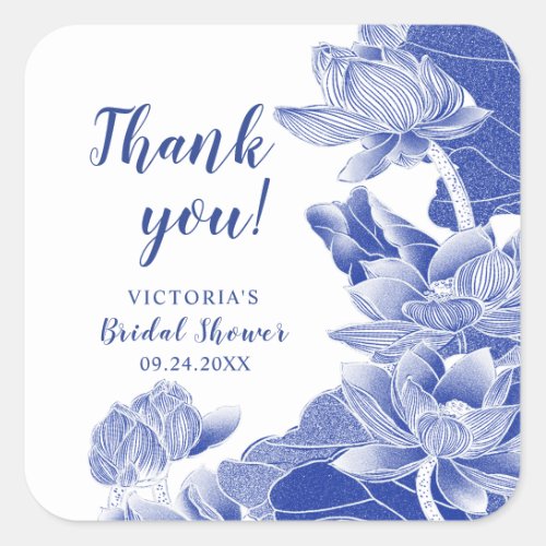 Blue Chinoiserie Floral Bridal Shower Thank You Square Sticker