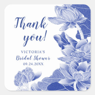 Blue Chinoiserie Floral Bridal Shower Thank You Square Sticker