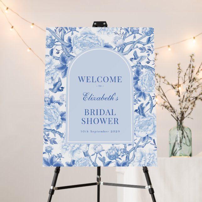 Blue Chinoiserie Floral Bridal Shower Welcome Foam Board (In Situ (Stand))