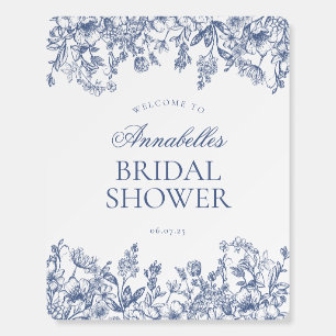 Blue Chinoiserie Floral Bridal Shower Welcome Sign
