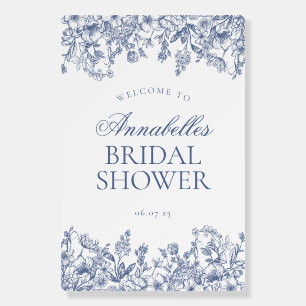 Blue Chinoiserie Floral Bridal Shower Welcome Sign