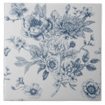 Blue Chinoiserie Floral Vintage Ceramic Tile