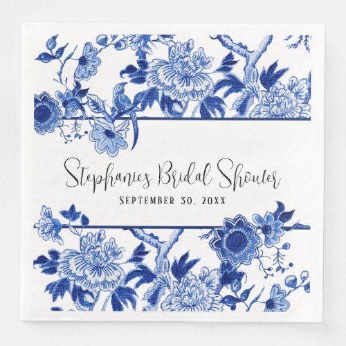 Blue Chinoiserie Floral Watercolor Bridal Shower   Paper Dinner Napkins
