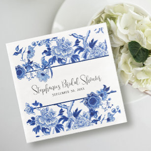 Blue Chinoiserie Floral Watercolor Bridal Shower  Paper Dinner Napkins