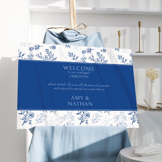 Blue Chinoiserie Floral Wedding Ceremony Welcome Foam Board (Large Wedding Welcome Sign from the Chinoiserie Wedding Collection by Darling & May)