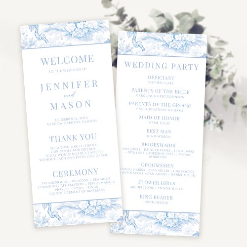 Blue Chinoiserie floral wedding program cards