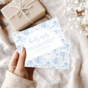 Blue Chinoiserie Floral Wedding RSVP Website Enclosure Card