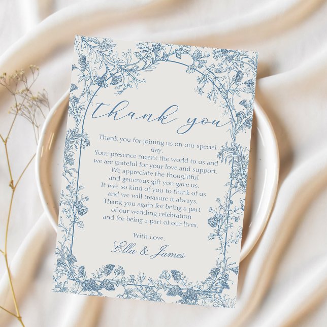 Blue Chinoiserie Floral Wedding Thank You Card (Creator Uploaded)
