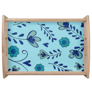 Blue chinoiserie flowers serving tray