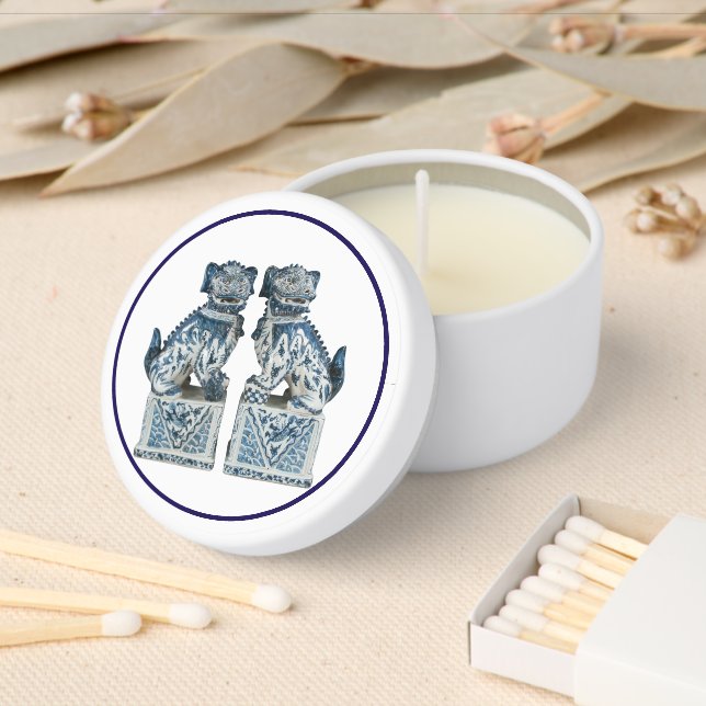 Blue Chinoiserie Foo Dogs Mini Candle Favors (Insitu)