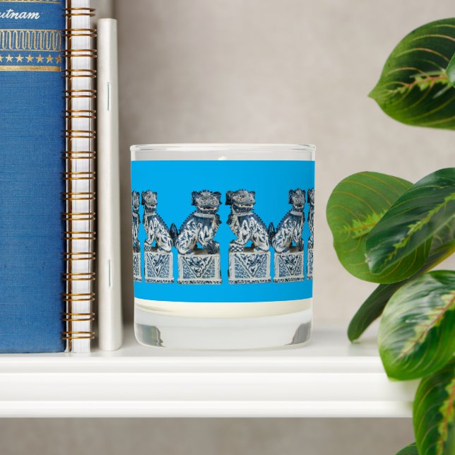 Blue Chinoiserie Foo Dogs Scented Candle (Shelf)