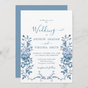 Blue Chinoiserie French Vintage Victorian Wedding Invitation