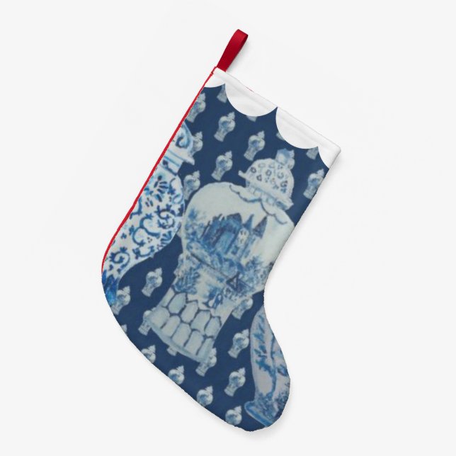 Blue Chinoiserie Ginger Jar Christmas Stocking (Front (Hanging))
