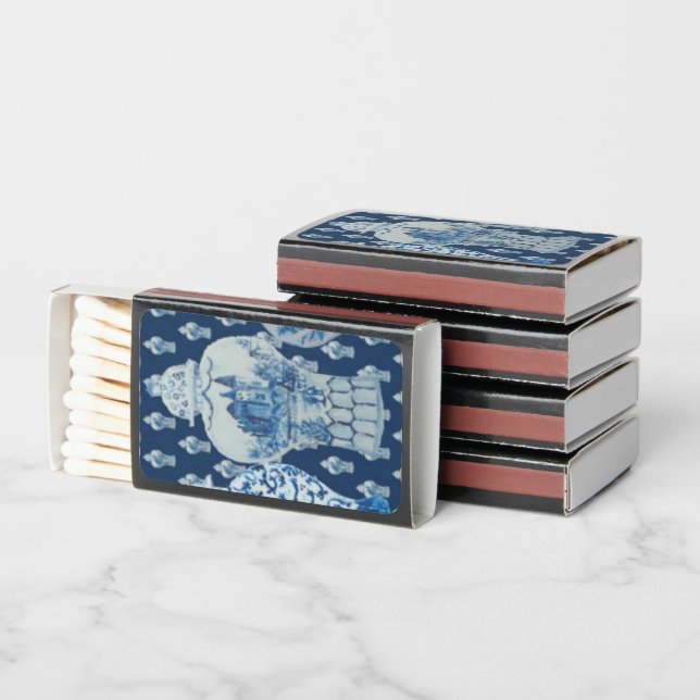 Blue Chinoiserie Ginger Jar Jars Matchbox  Matchboxes (Stacked)