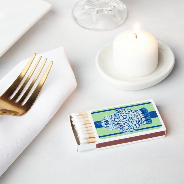 Blue Chinoiserie Ginger Jar Jars  Matchboxes (Insitu)