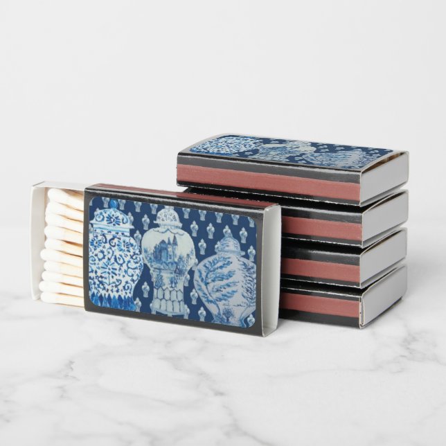 Blue Chinoiserie Ginger Jar  Matchboxes (Stacked)