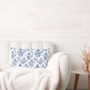 Blue Chinoiserie Jar Pattern Lumbar Pillow