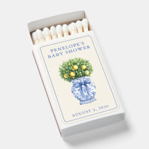 Blue Chinoiserie Lemon Baby Shower Favor  Matchboxes