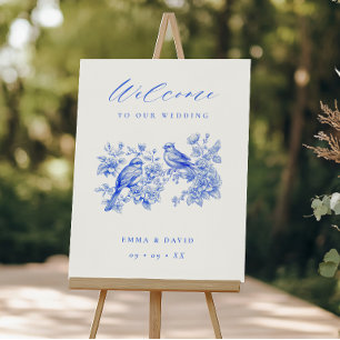 Blue Chinoiserie Love Birds Wedding Welcome Foam Board