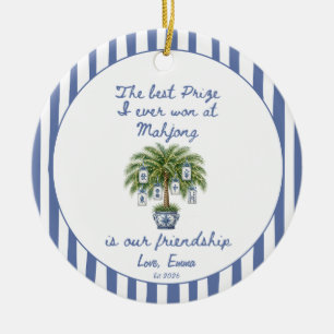 Blue Chinoiserie Mahjong Best Friend Christmas Ceramic Ornament