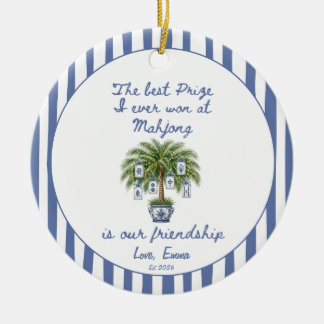 Blue Chinoiserie Mahjong Best Friend Christmas Ceramic Ornament