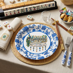 Blue Chinoiserie Mahjong  Paper Plates
