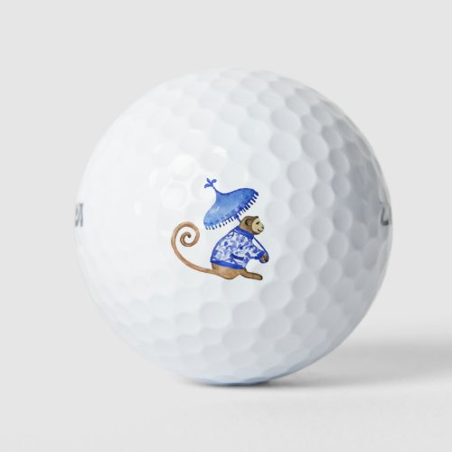 Blue chinoiserie monkey golf ball