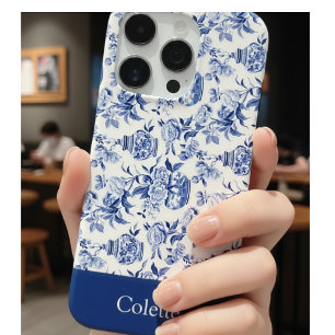 Blue Chinoiserie Monogram Name iPhone 16 Pro Case