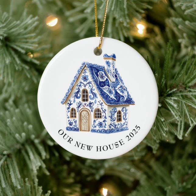 Blue Chinoiserie New House Christmas Ceramic Ornament (Tree)