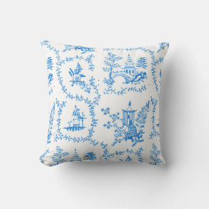 Blue Chinoiserie Pagoda Throw Pillow