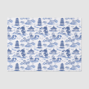 Blue Chinoiserie Pagodas Toile Tissue Paper