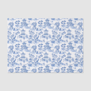 Blue Chinoiserie Pagodas Toile Tissue Paper