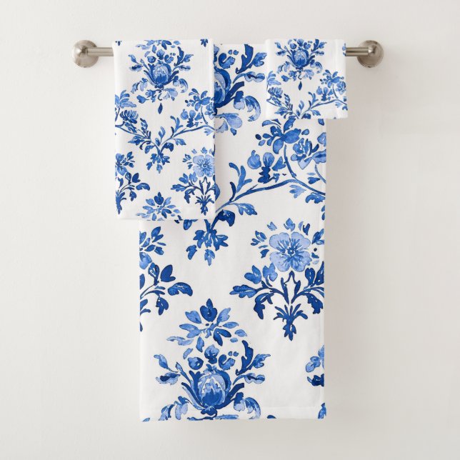 Blue Chinoiserie Pattern  Bath Towel Set (Insitu)