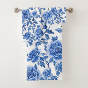 Blue Chinoiserie Pattern Bath Towel Set