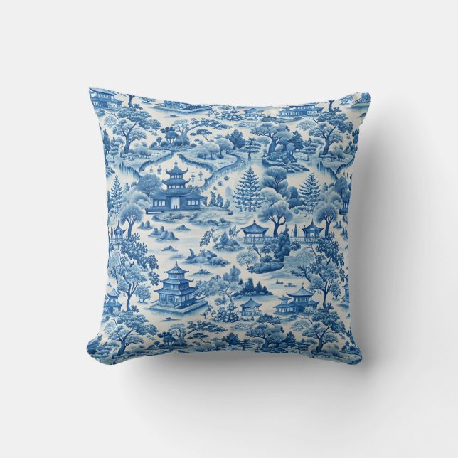 Blue chinoiserie pattern throw pillow (Front)