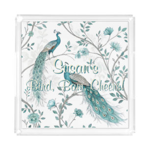 Blue Chinoiserie Peacock Custom Mahjong Acrylic Tray